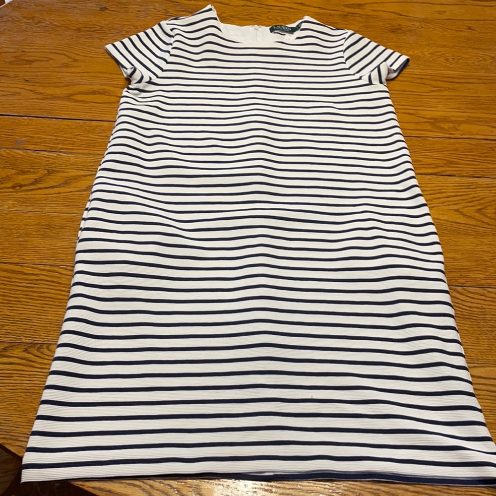 Lauren Ralph Lauren blue and white stripe shift dress.  Size Large.